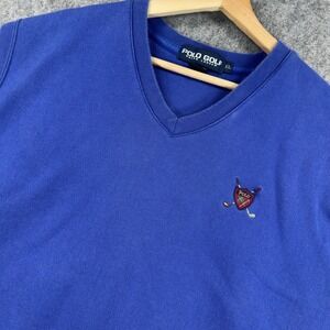 Polo Golf Ralph Lauren Sweater Vest Mens Extra Large Blue V Neck Golf Crest